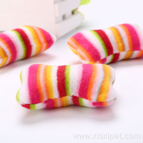 rainbow color bone-shape cat toy plush pet